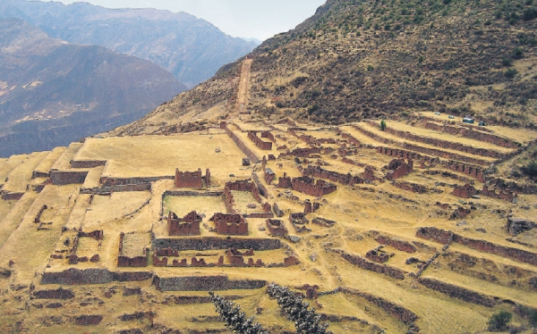 A view of an old village in the mountains.