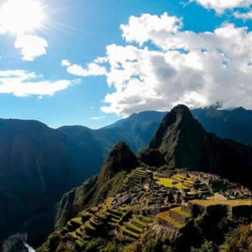 Machu Picchu ruins in the Andes mountains.