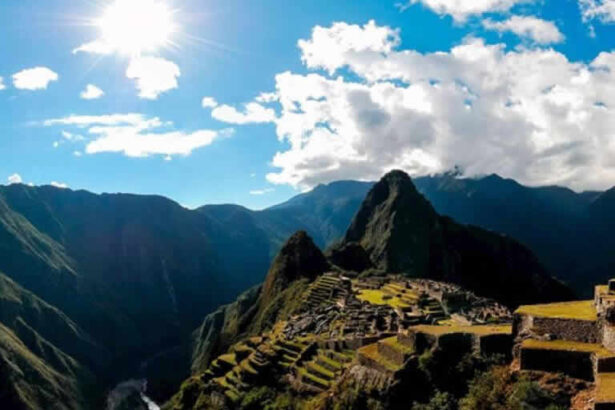 Machu Picchu ruins in the Andes mountains.