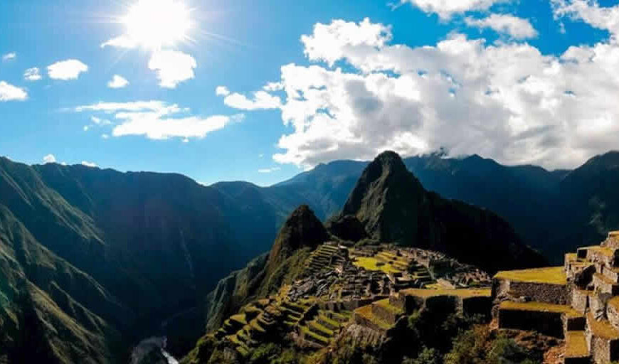 Machu Picchu ruins in the Andes mountains.